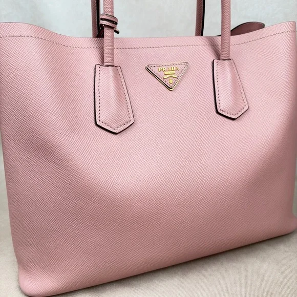 Prada Pink Saffiano Leather Tote Bag Gold Hardware Made in Italy - Picture 5 of 17
